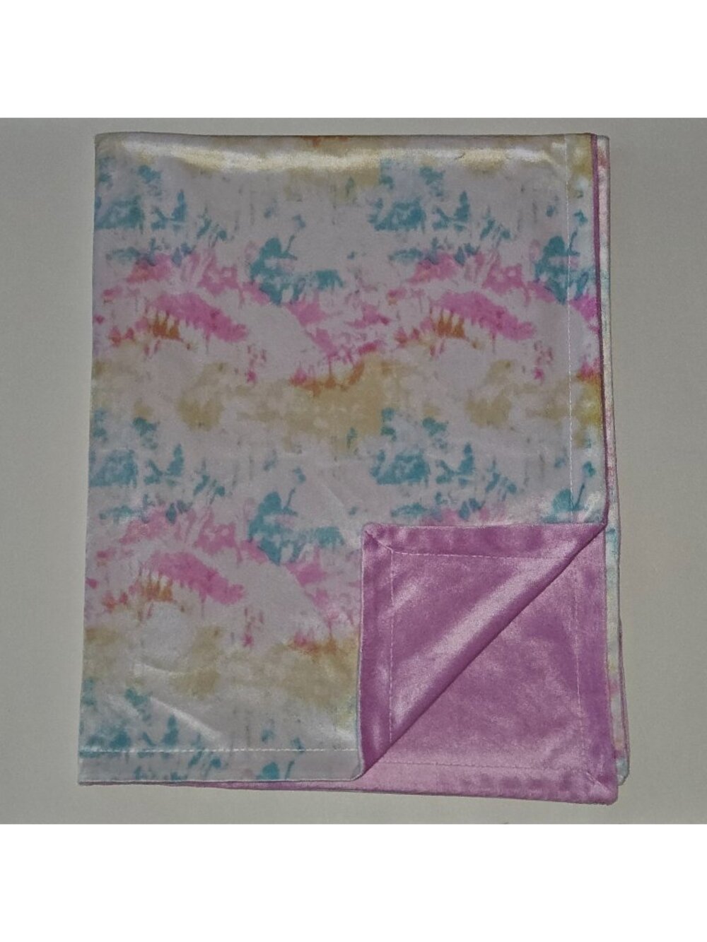 RN 119741 Pink White Blue Yellow Tie Dye Fleece Baby Blanket Reversible SL Home